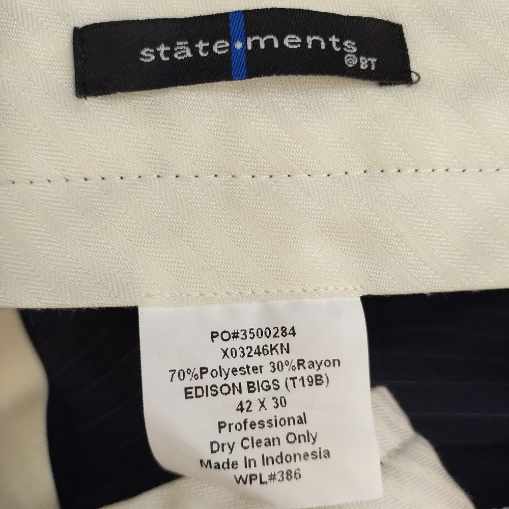 Statement Mens Dress Pants Navy Stripes Flat Front Comfortable Fit SZ 42W/30 NWT - Picture 6 of 8